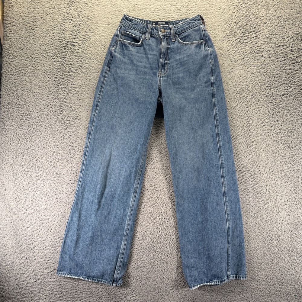 Hollister Jeans Womens 00 Blue Cotton Denim Straight High-Rise Baggy Workwear